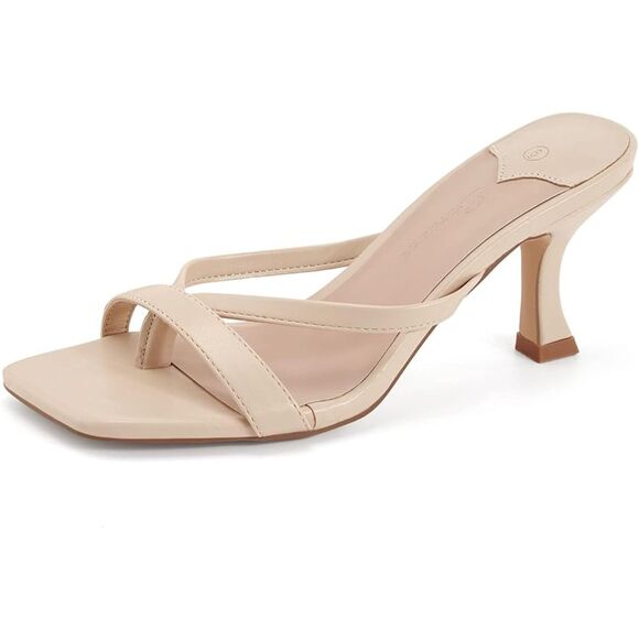 Kitten Heels Square Open Toe Thong Slides Backless Shoes, SZ 8, 11H-145S004 - Picture 1 of 2